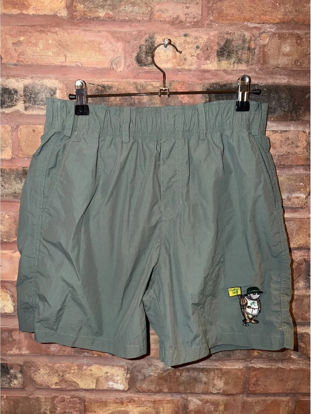 Malbon Golf Caddy Bear Shorts Men's Medium Green Short Polyester Inseam 6